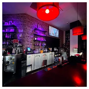 a bar with neon lights