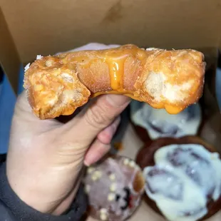 Inside of the Thai tea mochi donut