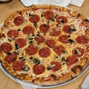 Pepperoni and mushroom pizza