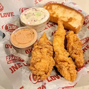 3 Finger Combo - I substituted the crinkle-cut fries with coleslaw, but I don&apos;t think that was a good trade.