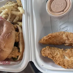 My husband had the chicken tender sandwich but also wanted plain tenders to try