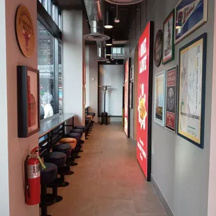 a row of stools in a restaurant