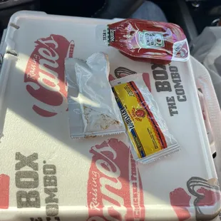 Hot sauce that looked like it was stuck to the floor.