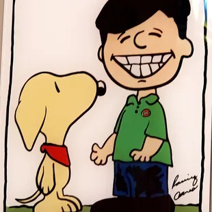 Peanuts-esque cartoon of Cane!