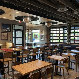 tables and chairs in a restaurant