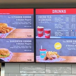 Menu board at the counter