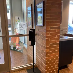 the entrance to a restaurant