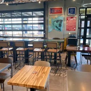 tables and chairs in a restaurant