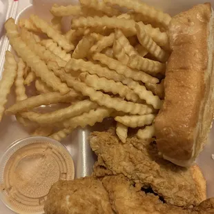 Box no coleslaw, extra fries