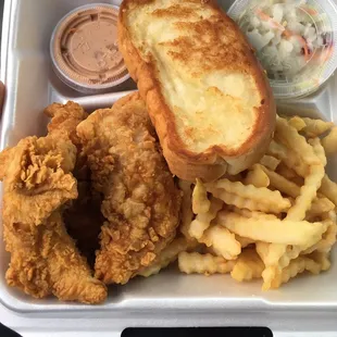 The box 4pcs tenders fries/coleslaw/toast