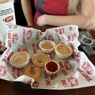 Cane&apos;s Sauce with 2 extra sauces.