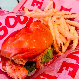 Three tender chicken sandwich combo with crinkled fries