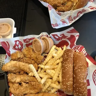 The Caniac Combo (below, extra piece of bread subbed for coleslaw), and the Box Combo (above)