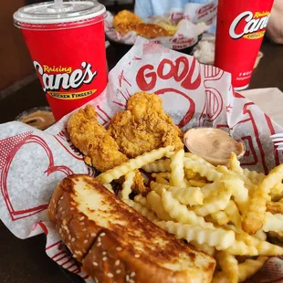 Chicken tenders, fries and sauce