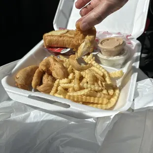 A weird small I think piece of chicken that's supposed to be in my Caniac Combo.