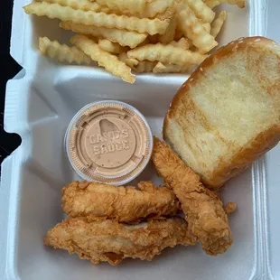 Strips are the smallest I've had and the bread is barely toasted.  Still good but not up to par