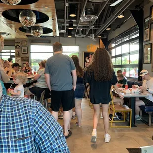 Crowded dining area on a Sunday afternoon