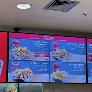 a menu on a large screen