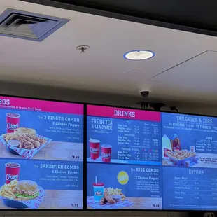 a menu on a large screen