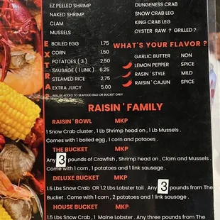 the menu for raising claw