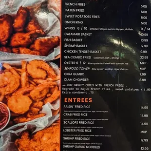 the menu for the restaurant