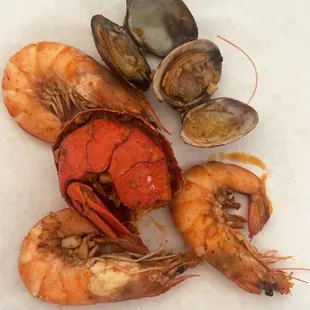 Shrimp lobster tail and clams