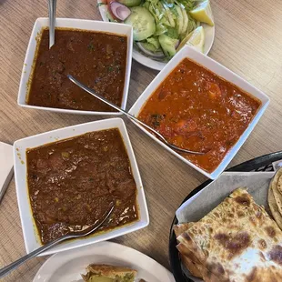 Lamb curry, samosas, butter chicken