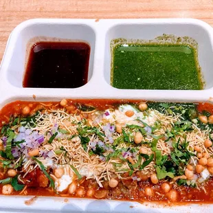 Samosa chaat. Spicy and delicious.