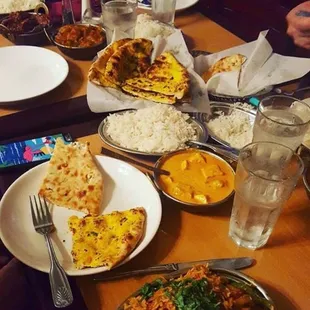 Garlic naan, paneer naan, paneer tiki masala, chicken tiki masala, and a bunch of other stuff. So good!