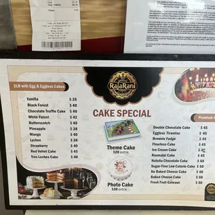 Cake menu