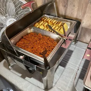 Buffet. The Gajar ka Halwa (carrot pudding) in the front is very good.
