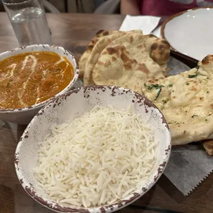 Butter Chicken, Garlic Naan, and Tandoori Roti