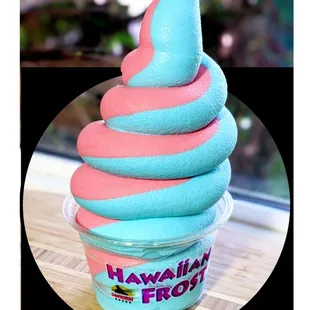 Samurai Blue Vanilla &amp; Strawberry. 
Hawaii's Favorite Soft Serve