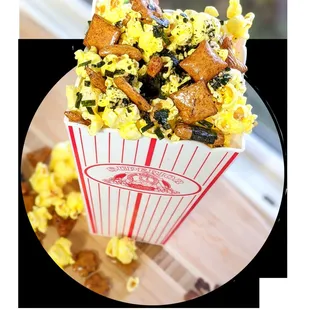 Fresh Popcorn 
Popped to order, Pictured is our popular Premium Mochi Crunch &amp; Furikaki.