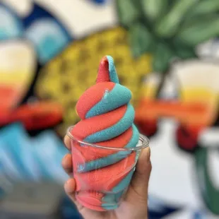 Blue vanilla and strawberry soft serve