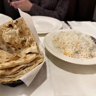 4. Garlic Naan, 2. Paneer Kulcha, &amp; Rice