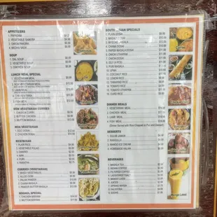 Menu listed outside