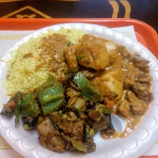 My meal..lamb Curry, lemon rice and aubergine vegetable side dish