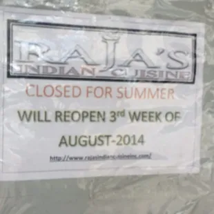 Closed until the 3rd week of August...