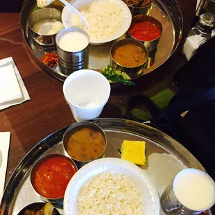 The Gujarati thali. Excuse the spilled lassi. :)