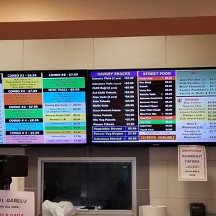 menus on a large screen in a restaurant