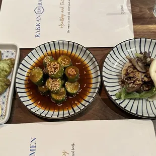 Crispy Vegan Gyoza, Spicy Cucumber, Vegan Bun