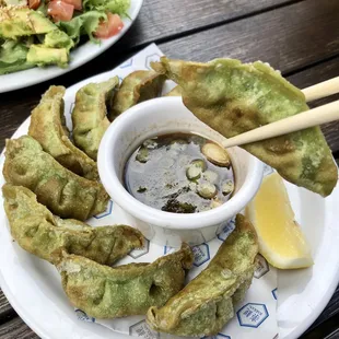 Vegan Gyoza are crunchy, crispy and packed with delicious vegetables like edamame, cabbage and carrots!