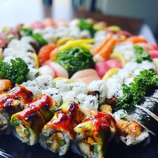 a platter of sushi