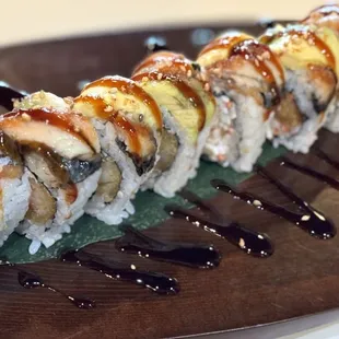 a close up of a sushi roll