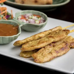 Chicken Satay with &quot;peanut sauce and cucumber sauce on the side&quot;