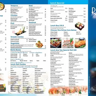 the menu for the restaurant