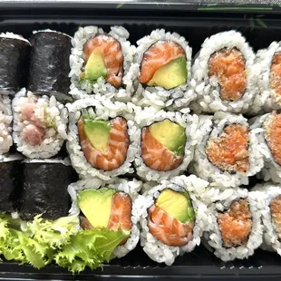 Yellowtail Scallion Roll, Salmon Avocado Roll, Spicy Salmon Roll
