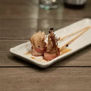 Iberico bacon w/ enoki mushrooms