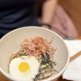 Yamakake (grated mountain yam, quail egg, bonito flakes) $16